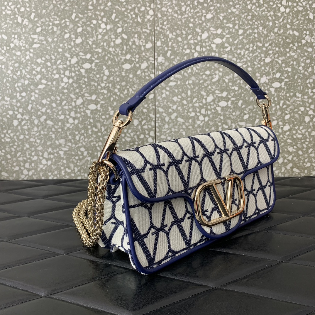 Valentino Garavani Loco Shoulder Bag in Blue Toile Iconographe